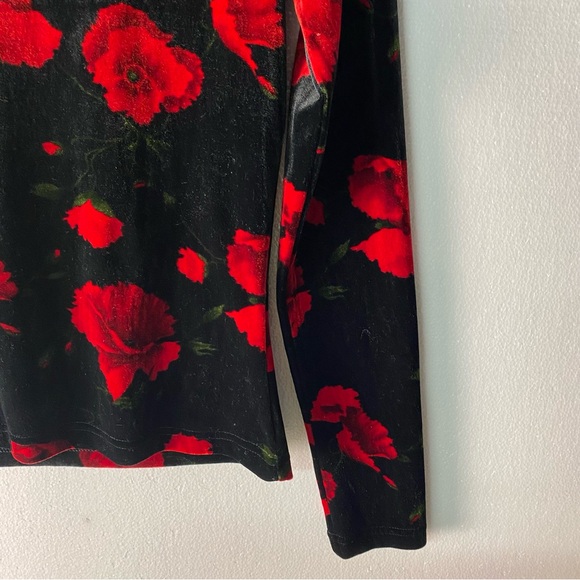 Vintage Cache Velvet M Black Red Floral Turtleneck Burnout Y2K Romantic Goth Top - Picture 4 of 8